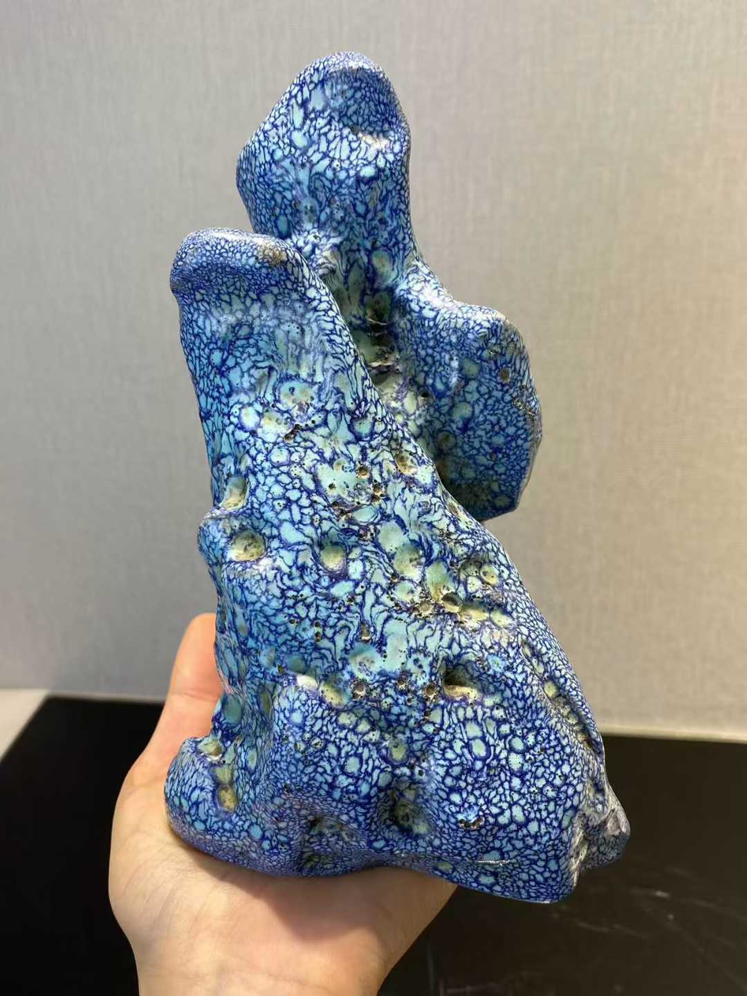 紫砂胎炉钧釉山形摆件配布座