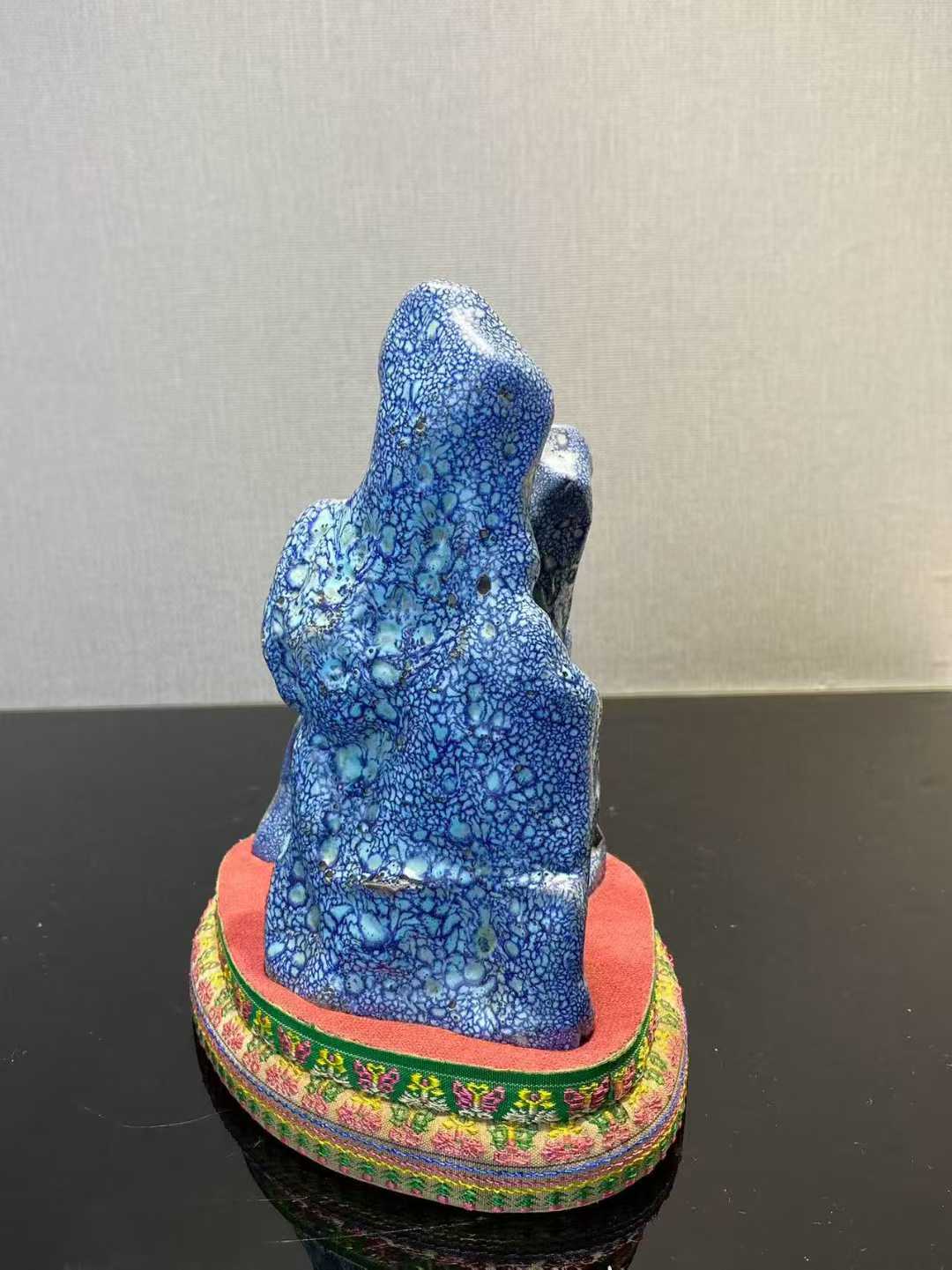 紫砂胎炉钧釉山形摆件配布座