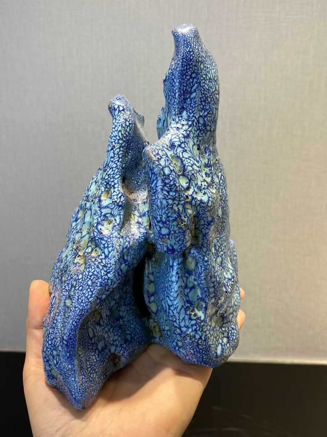 紫砂胎炉钧釉山形摆件配布座