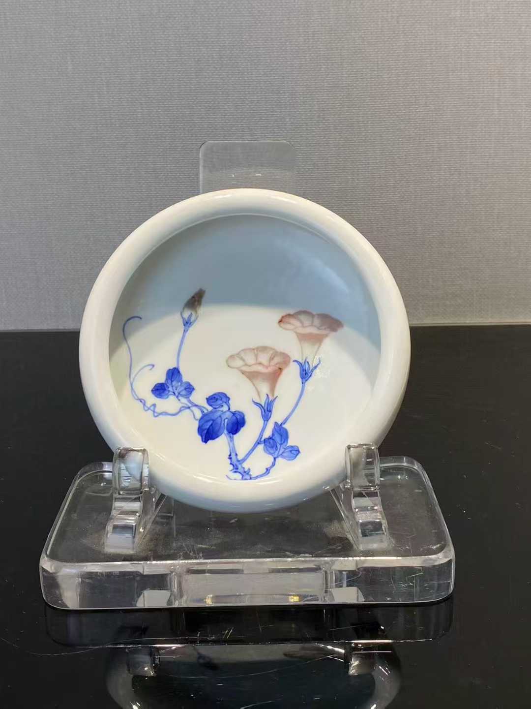 青花釉里红牵牛花水洗 款 : 中国景德镇制