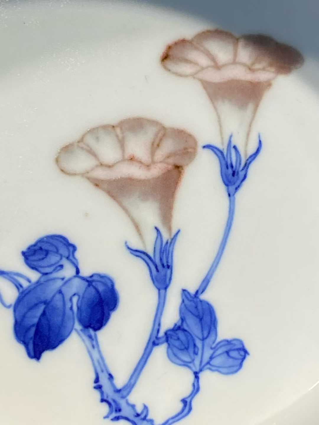 青花釉里红牵牛花水洗 款 : 中国景德镇制