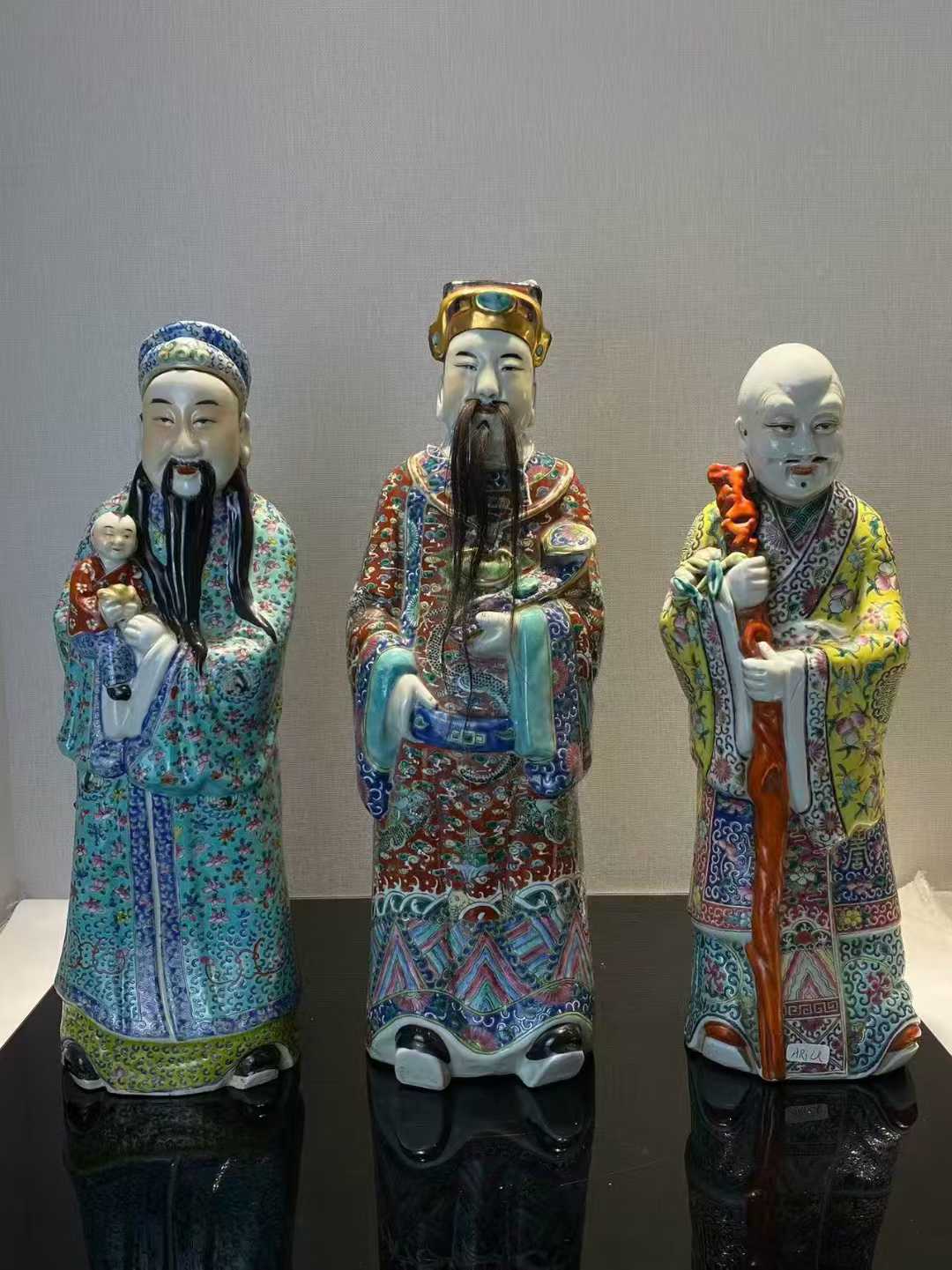 粉彩福禄寿三星塑像