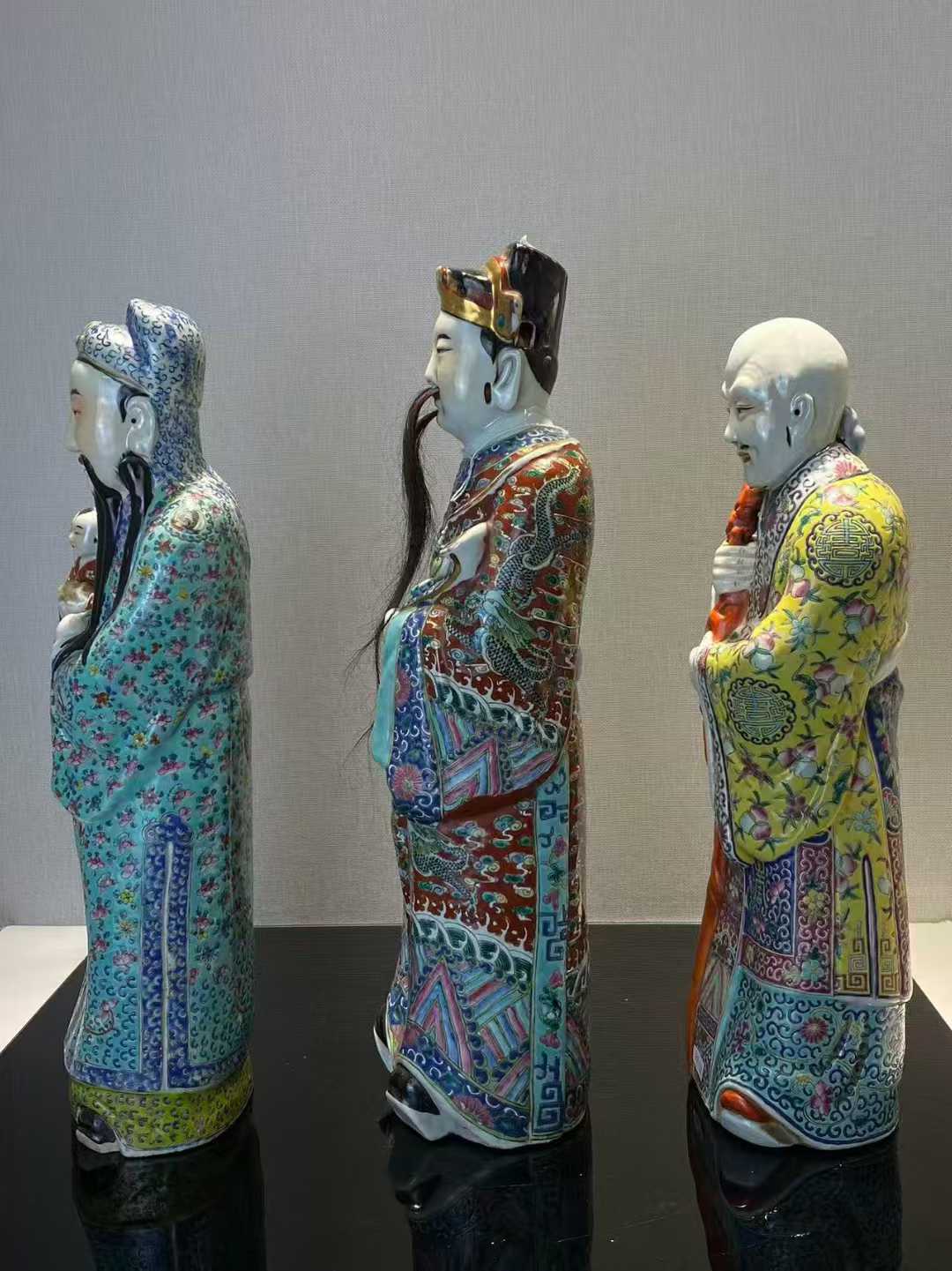 粉彩福禄寿三星塑像