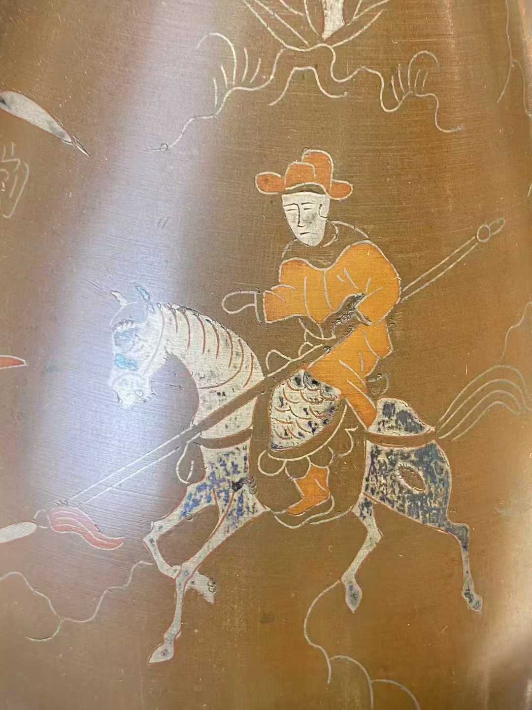 铜镶嵌红铜银丝人物故事玉壶春瓶一对