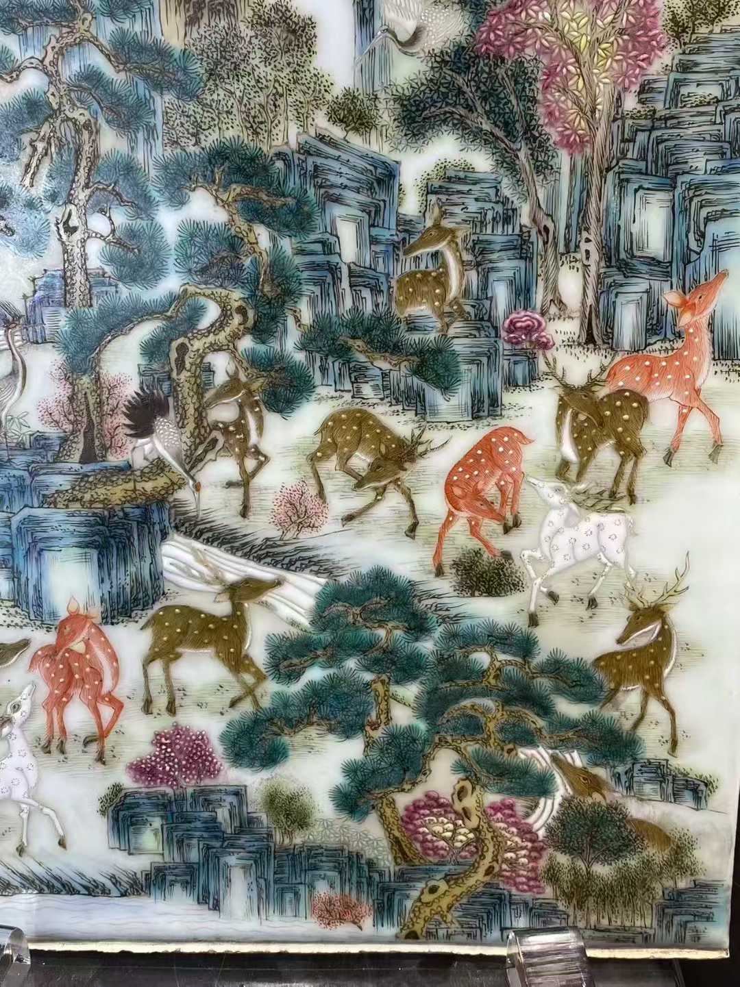 粉彩百鹿图瓷板