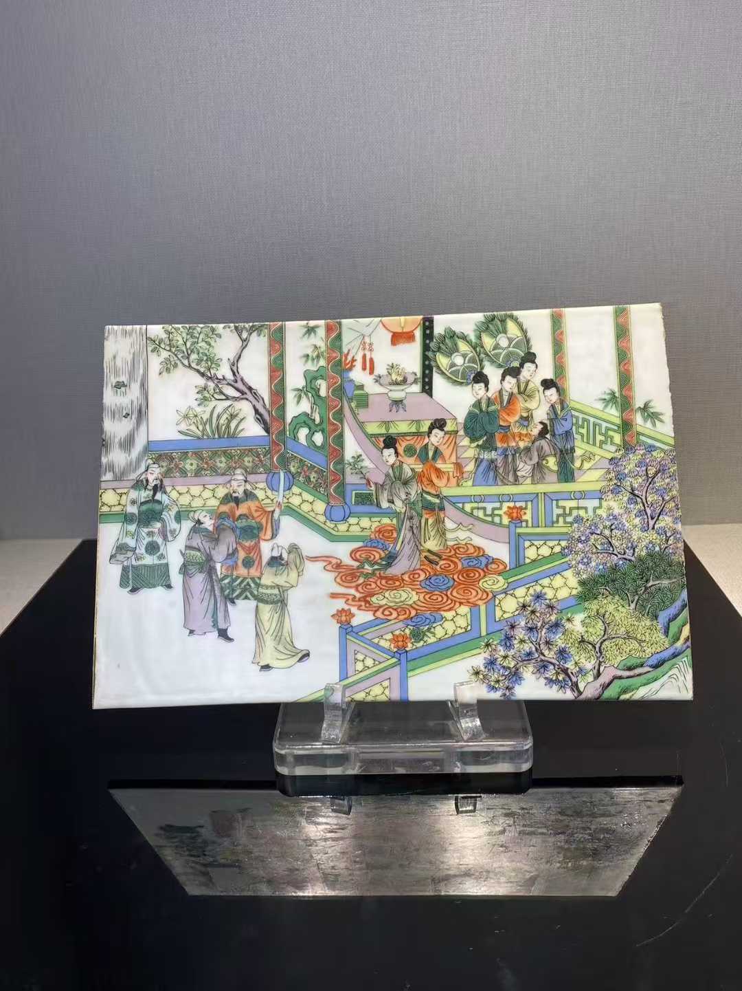 五彩唐明皇夜游月宫瓷板