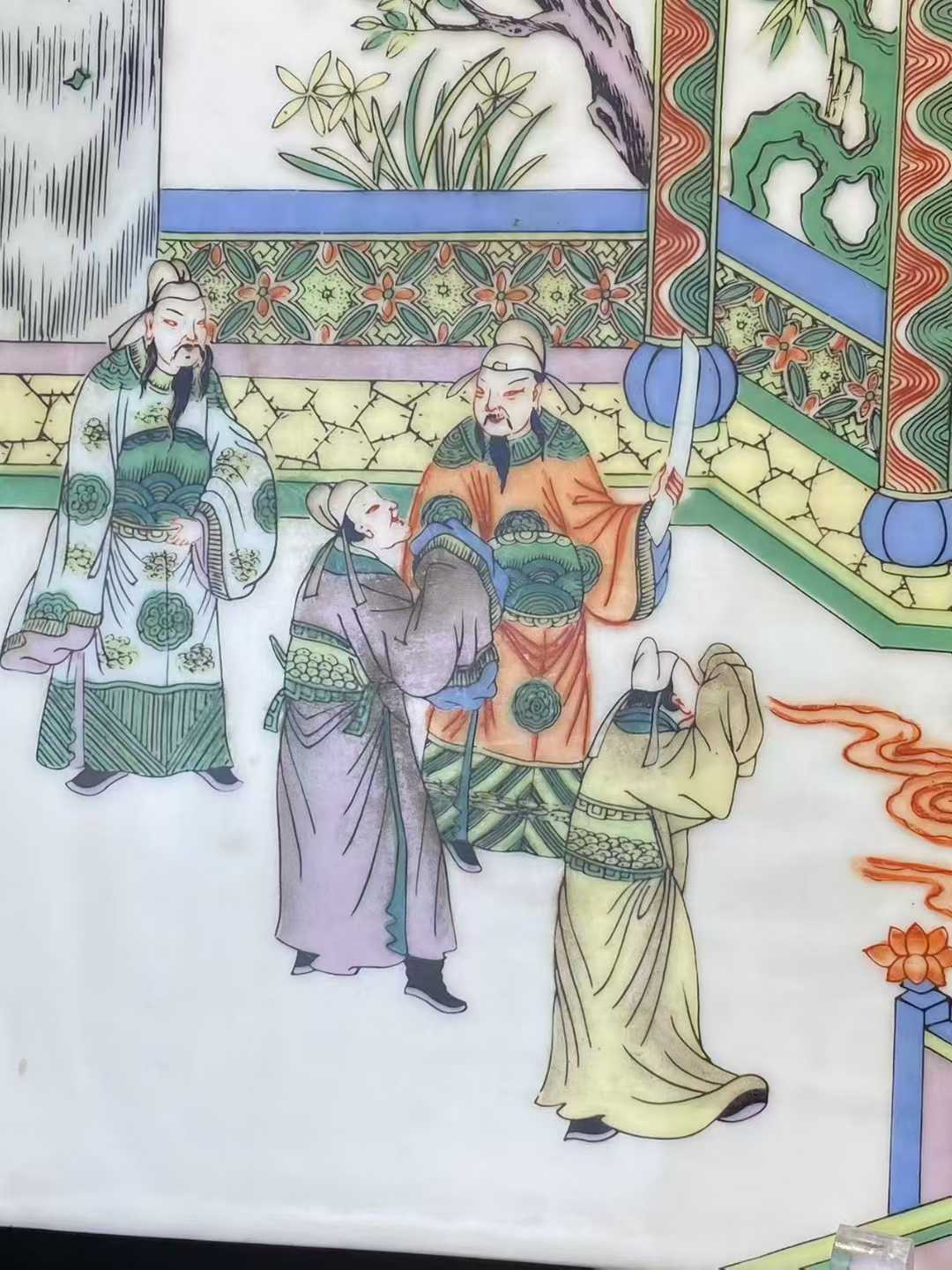 五彩唐明皇夜游月宫瓷板