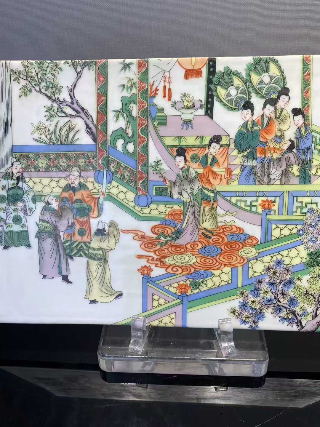 五彩唐明皇夜游月宫瓷板