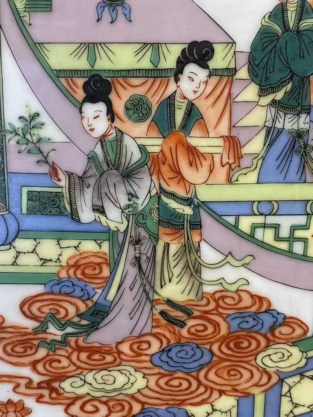 五彩唐明皇夜游月宫瓷板