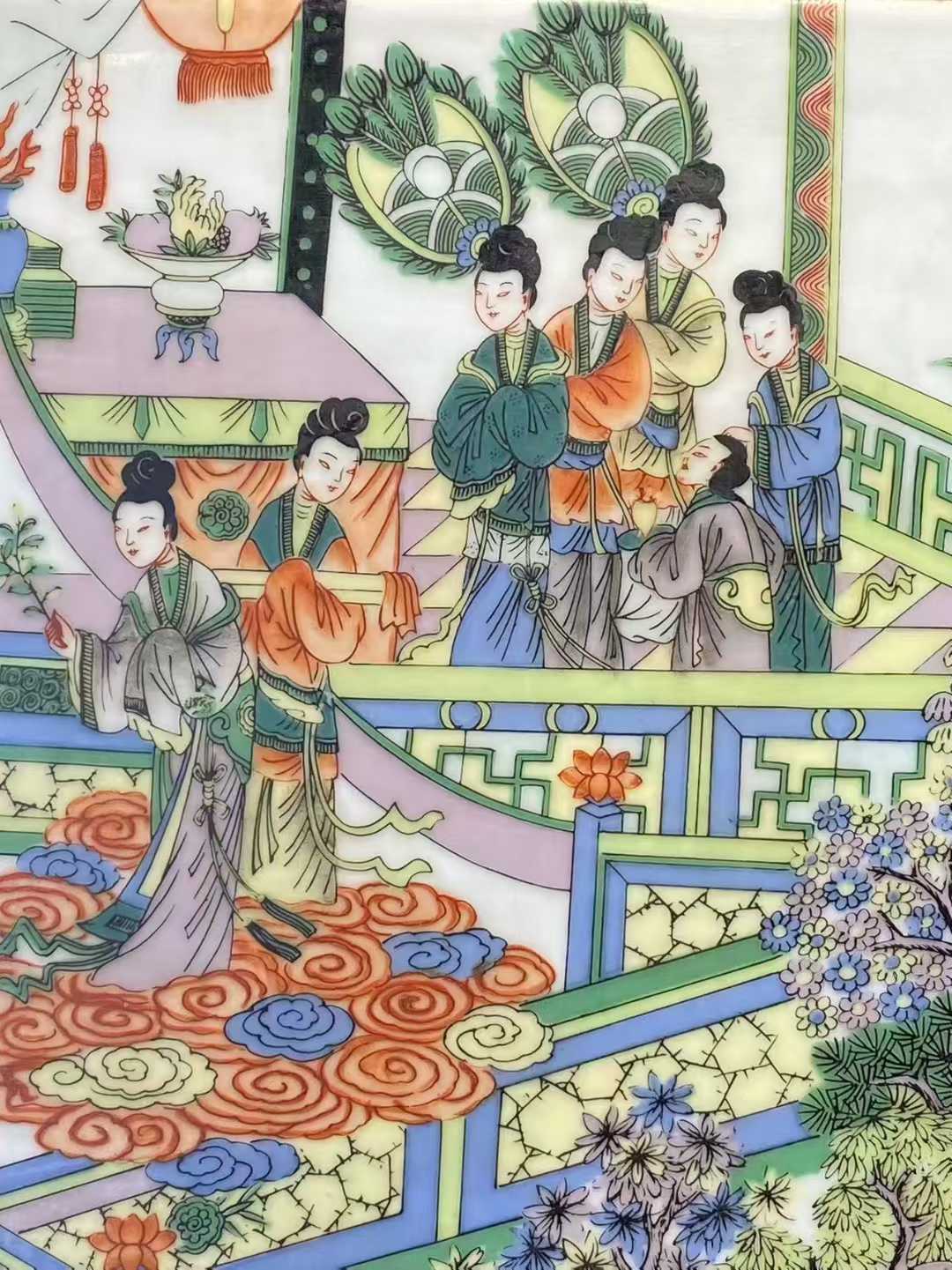 五彩唐明皇夜游月宫瓷板