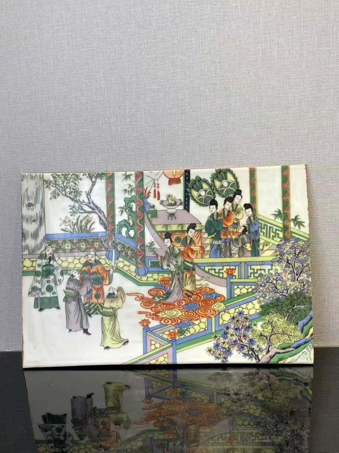 五彩唐明皇夜游月宫瓷板