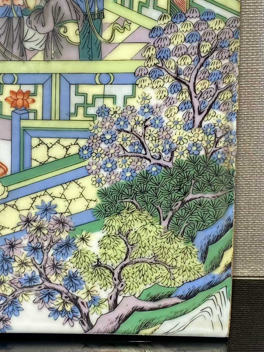 五彩唐明皇夜游月宫瓷板