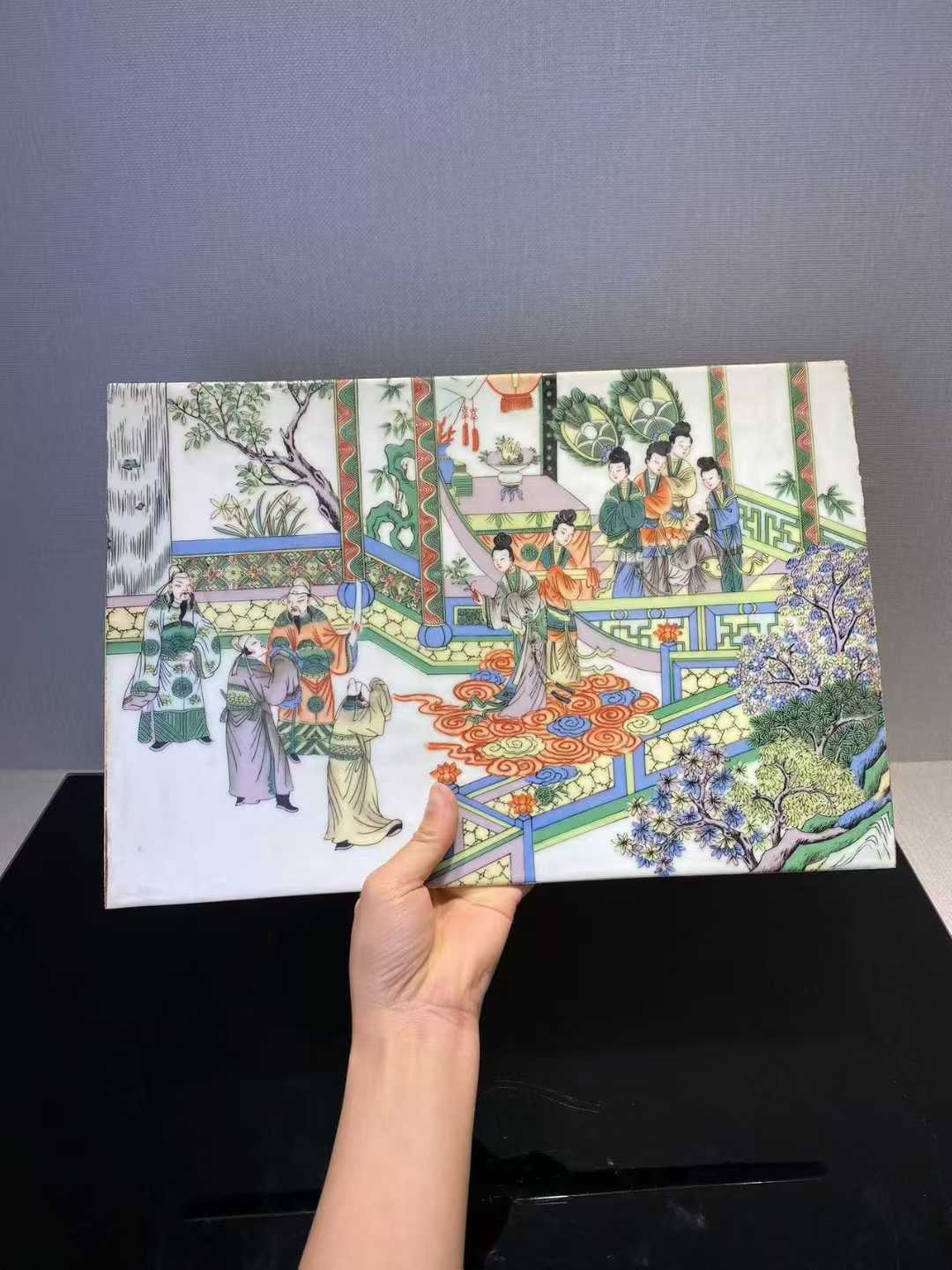 五彩唐明皇夜游月宫瓷板