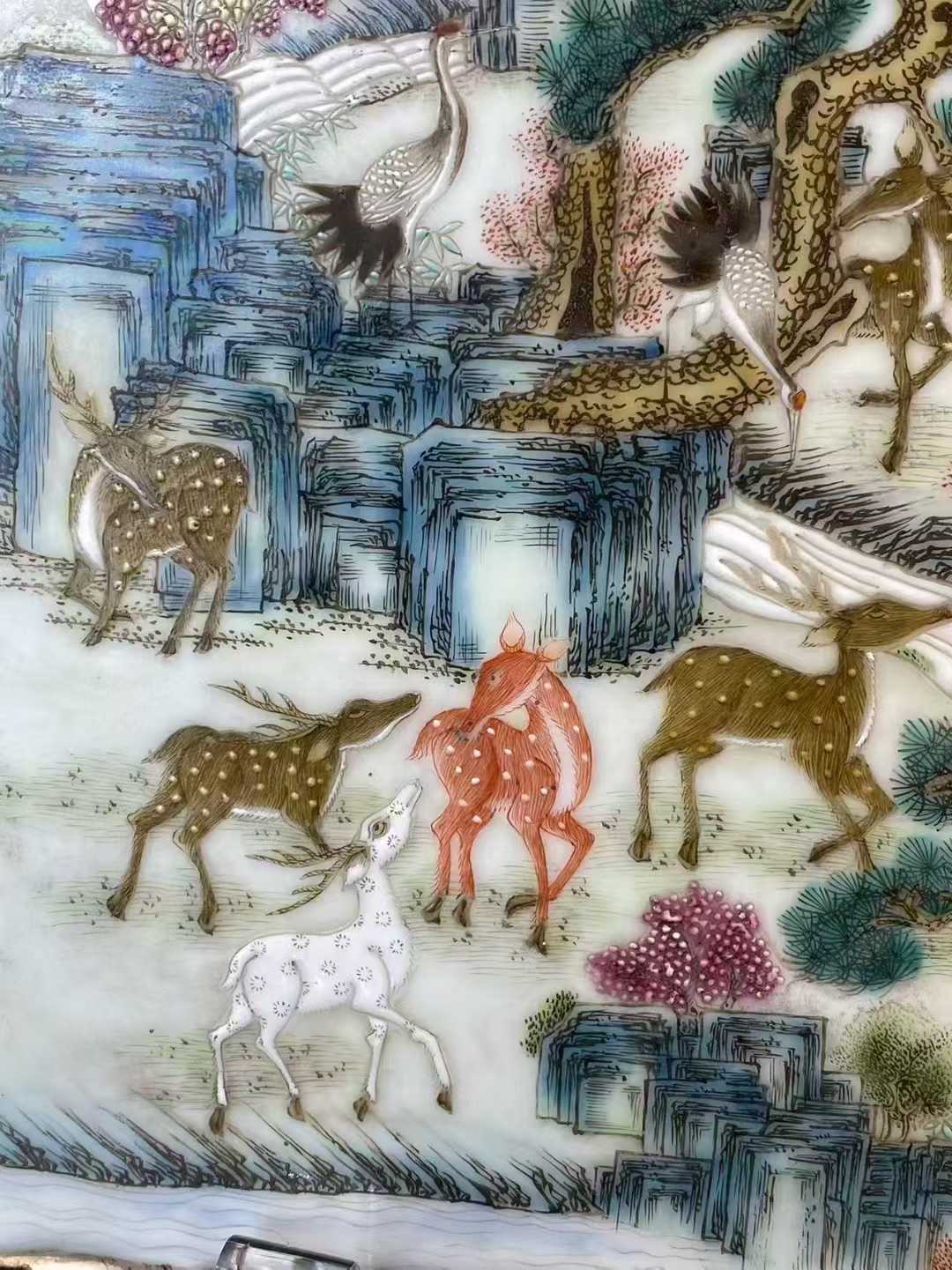 粉彩百鹿图瓷板