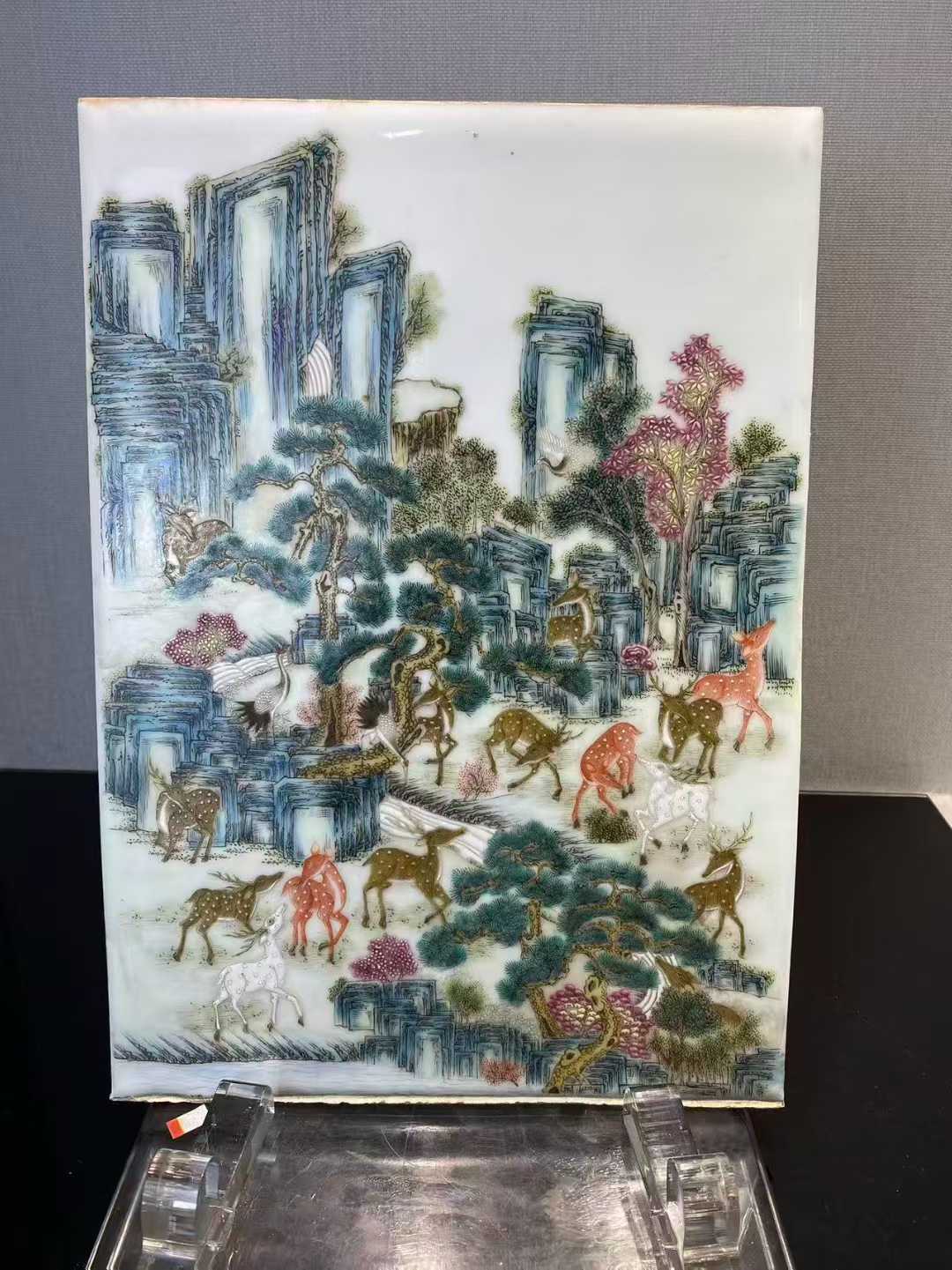 粉彩百鹿图瓷板