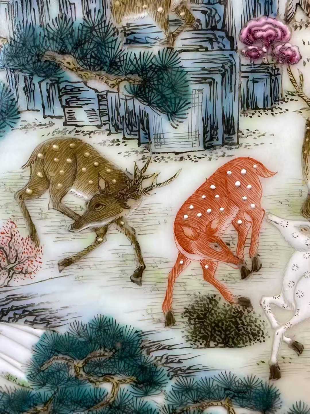 粉彩百鹿图瓷板