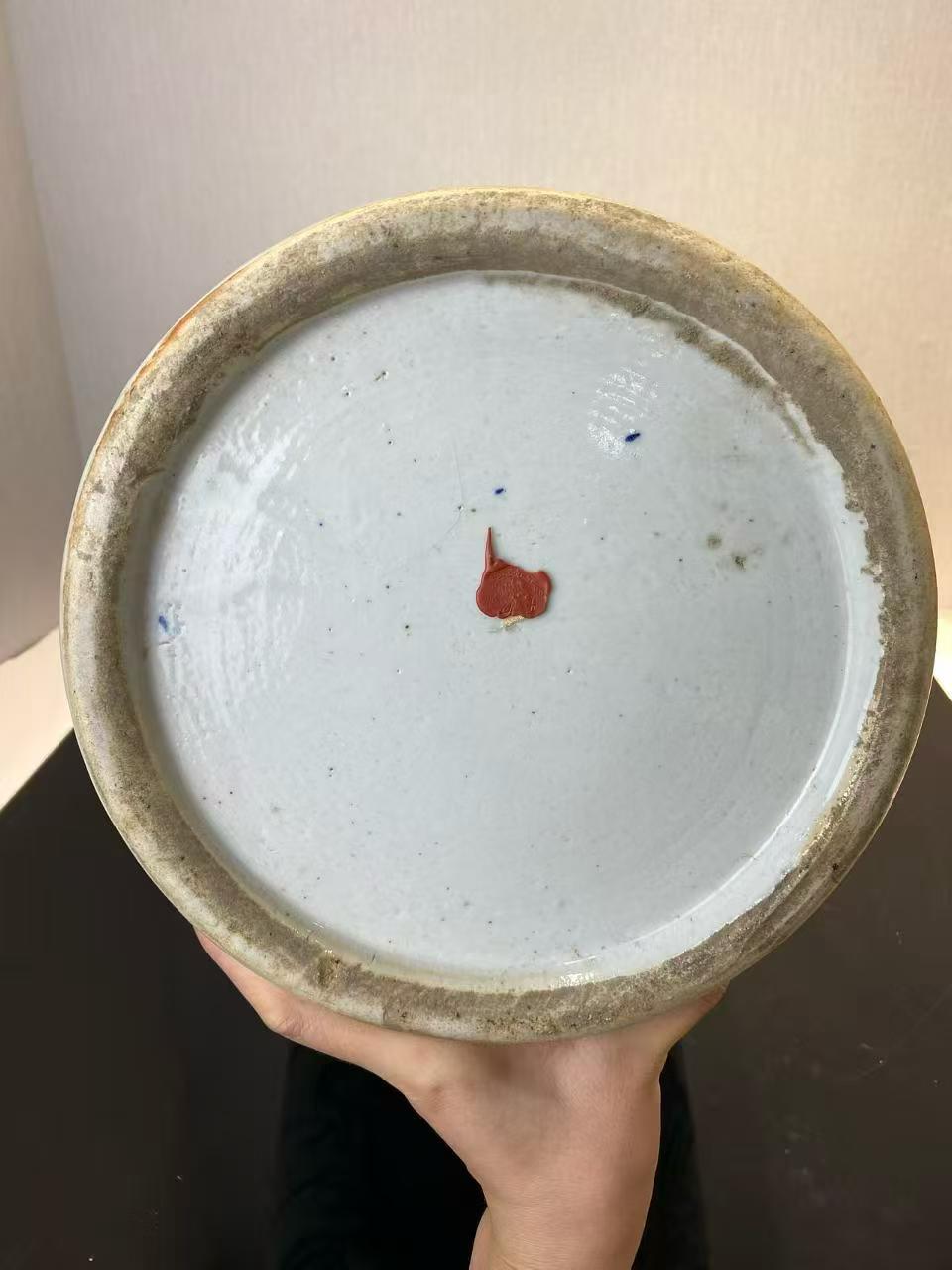 豆青地青花加白芦雁图双耳大瓶