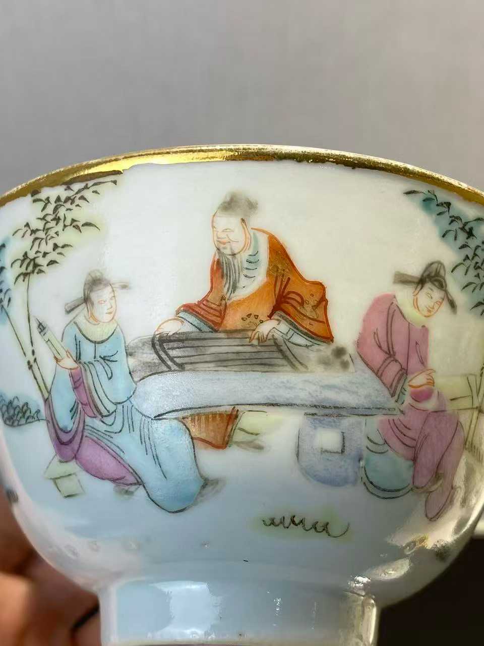 粉彩竹林七贤盖碗 款：同治年制