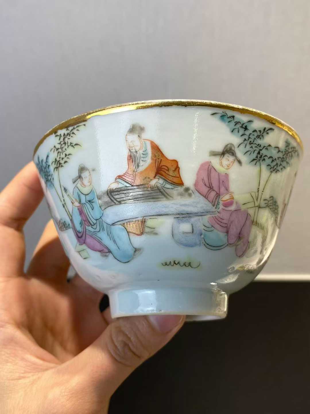 粉彩竹林七贤盖碗 款：同治年制