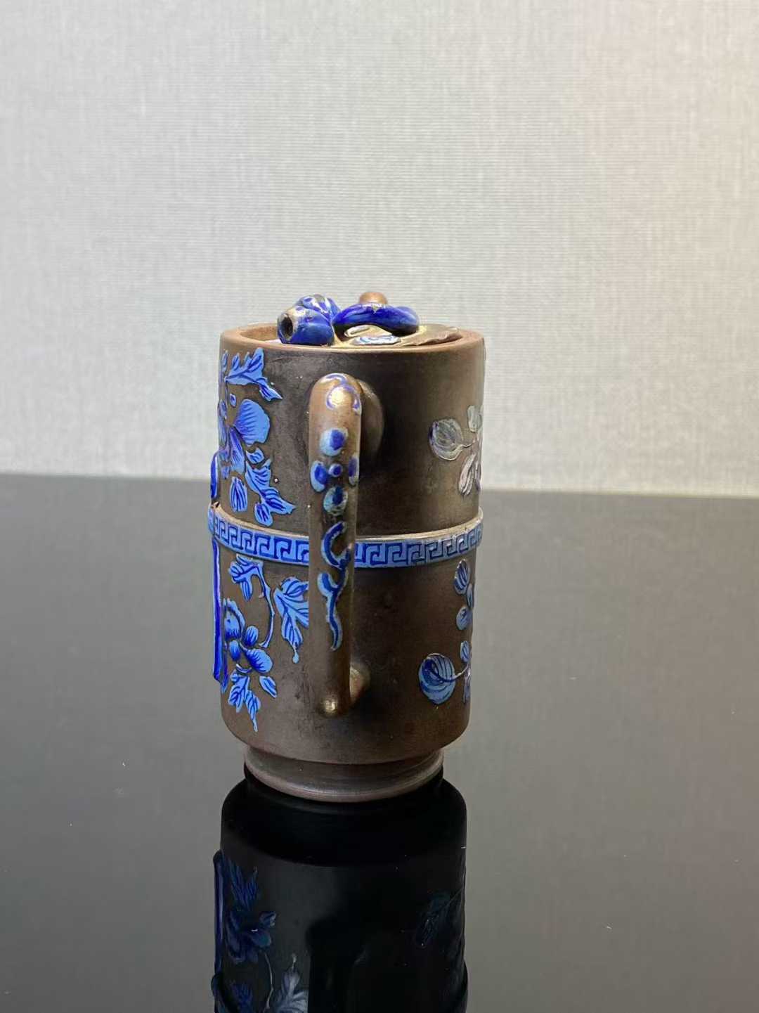 紫砂画料双联茶壶 款：景花之枝有