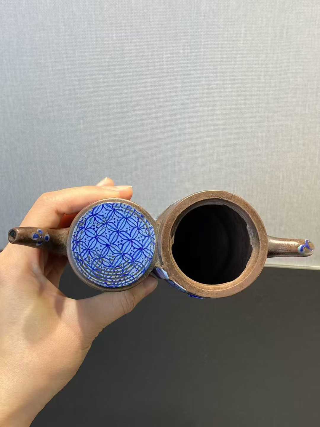 紫砂画料双联茶壶 款：景花之枝有
