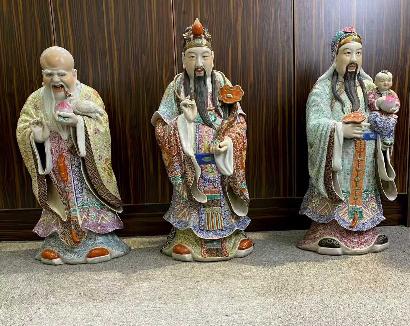 粉彩福禄寿塑像 款：福建会馆，阮敬铠造