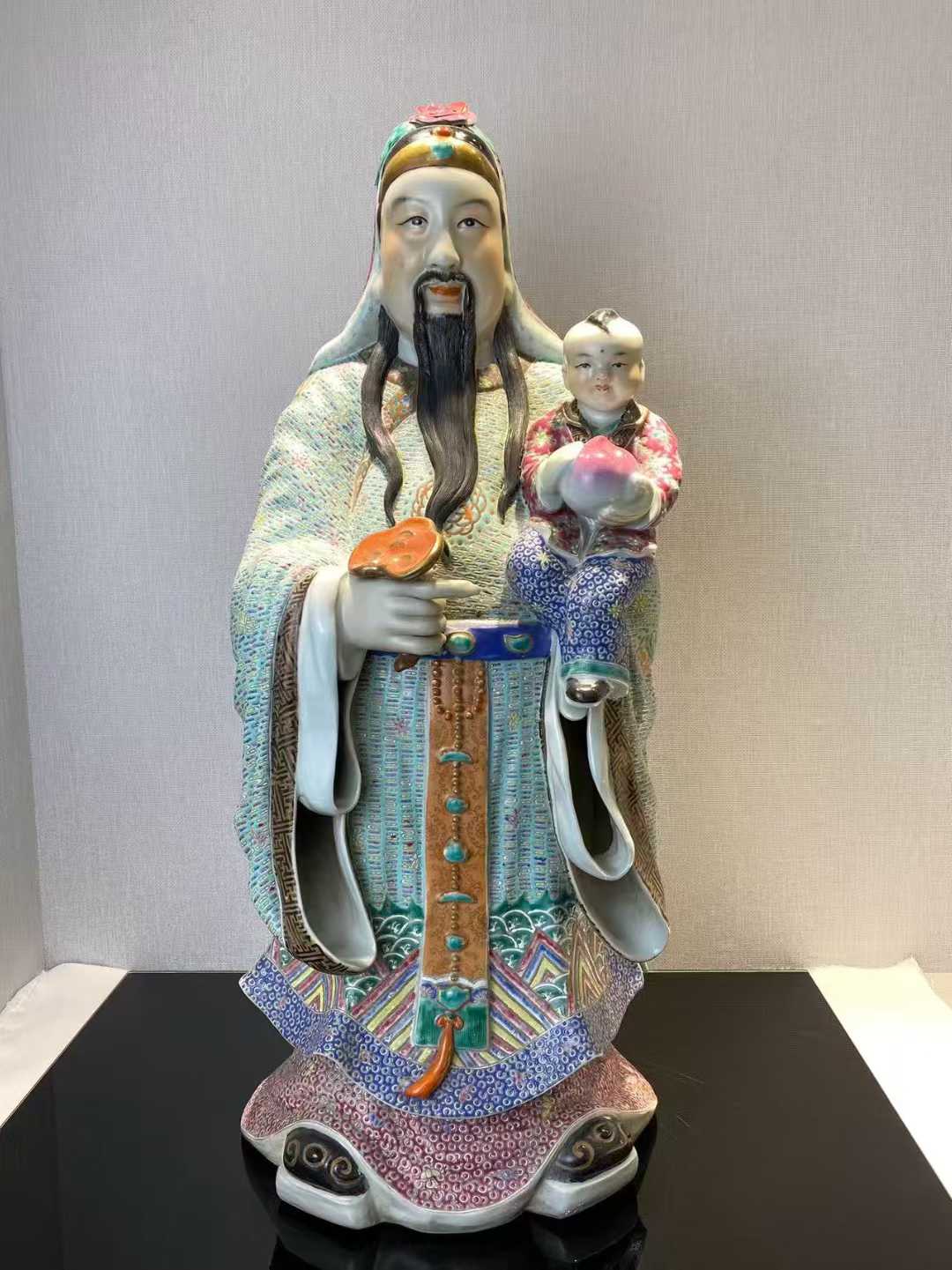 粉彩福禄寿塑像 款：福建会馆，阮敬铠造
