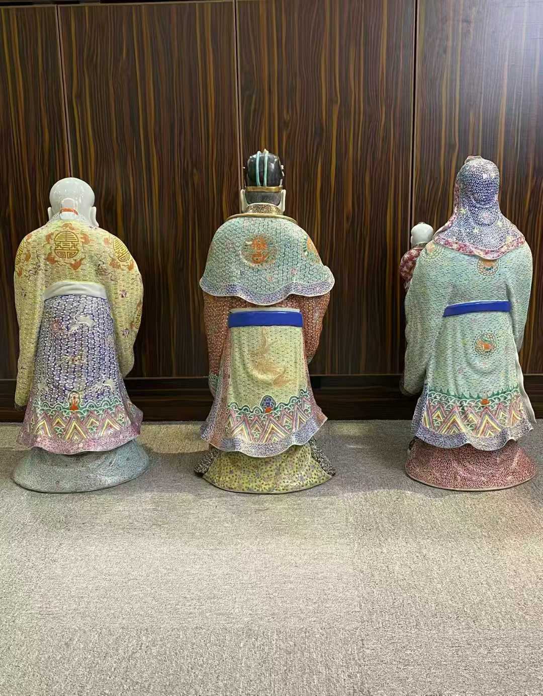 粉彩福禄寿塑像 款：福建会馆，阮敬铠造