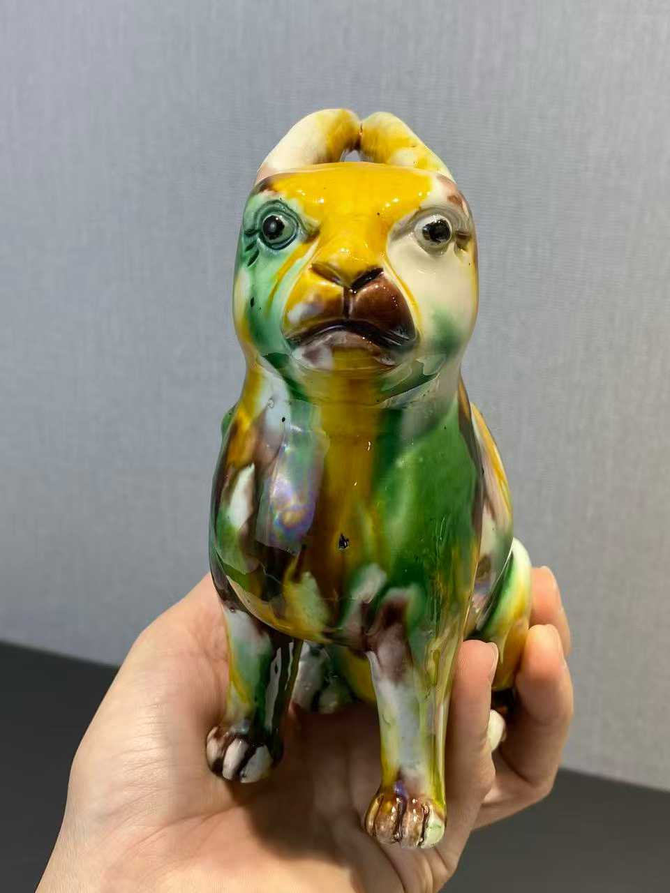 虎皮三彩兔子立像