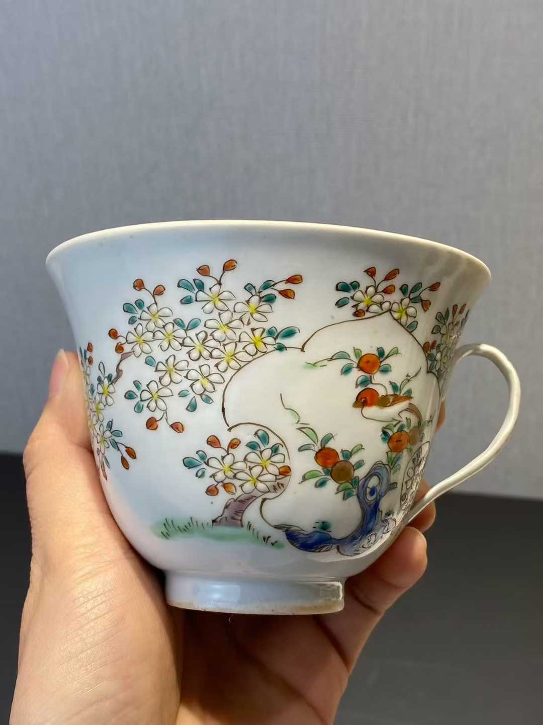 广彩花鸟纹单耳杯