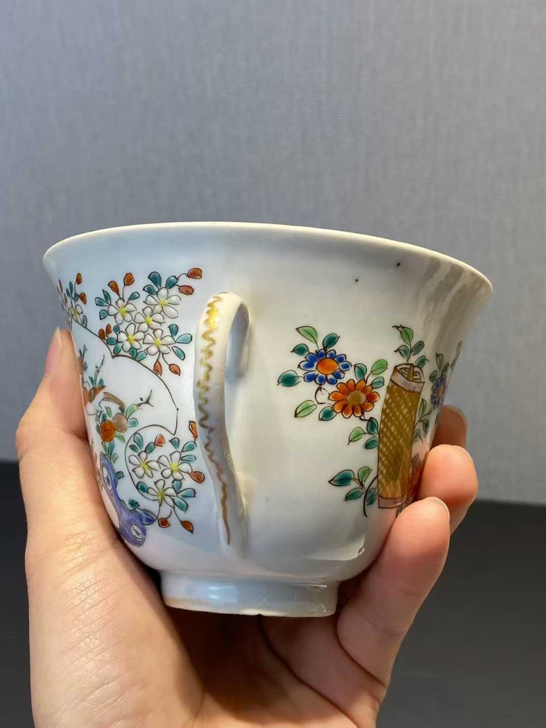 广彩花鸟纹单耳杯