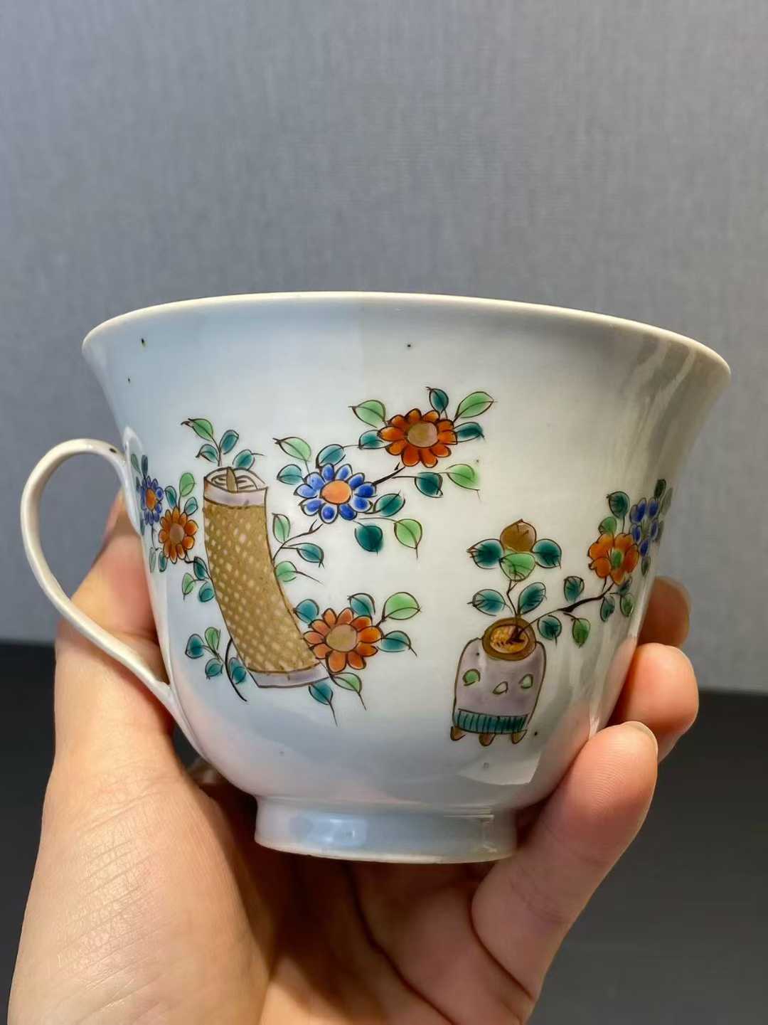 广彩花鸟纹单耳杯