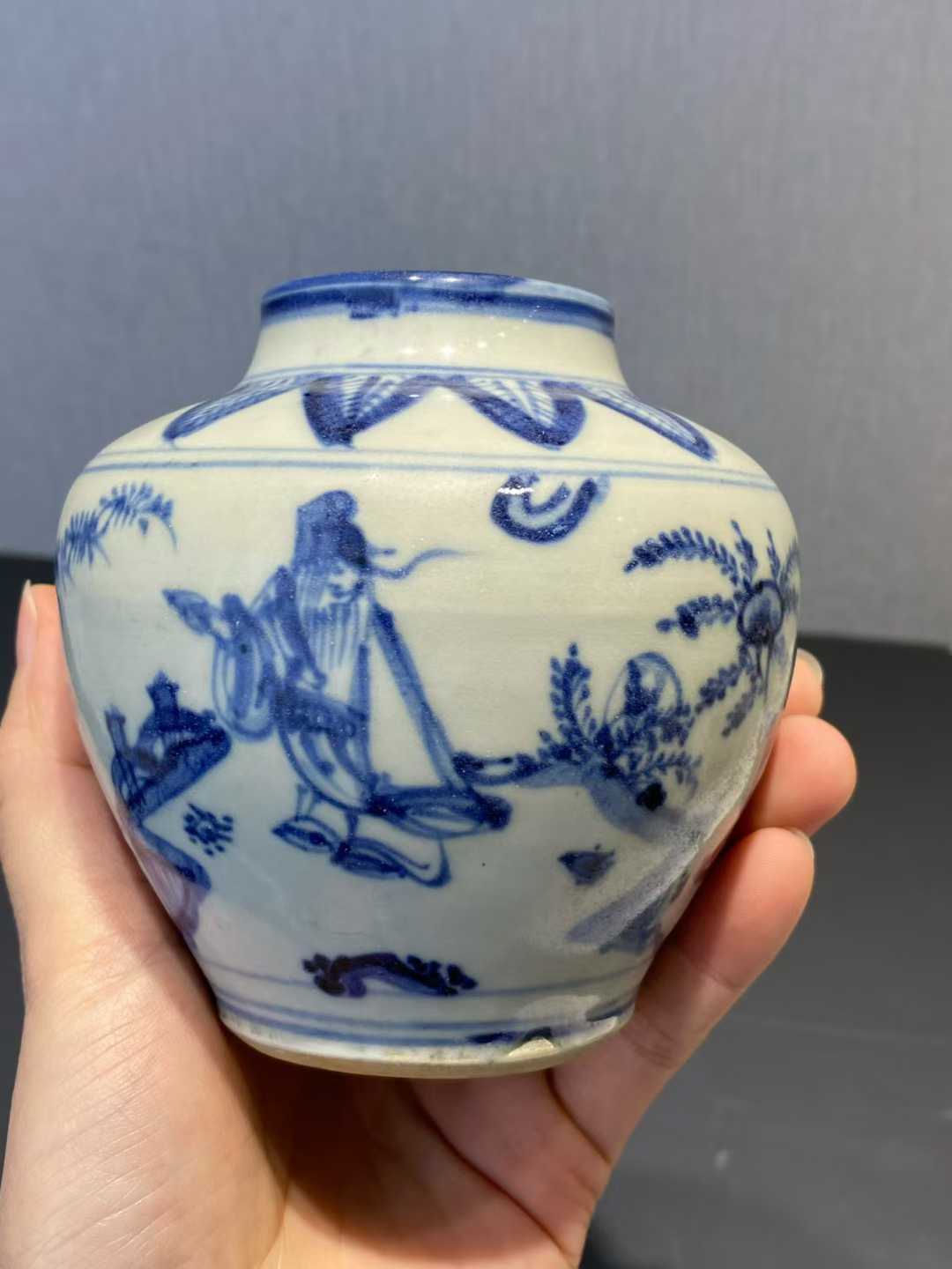 青花高士图小罐