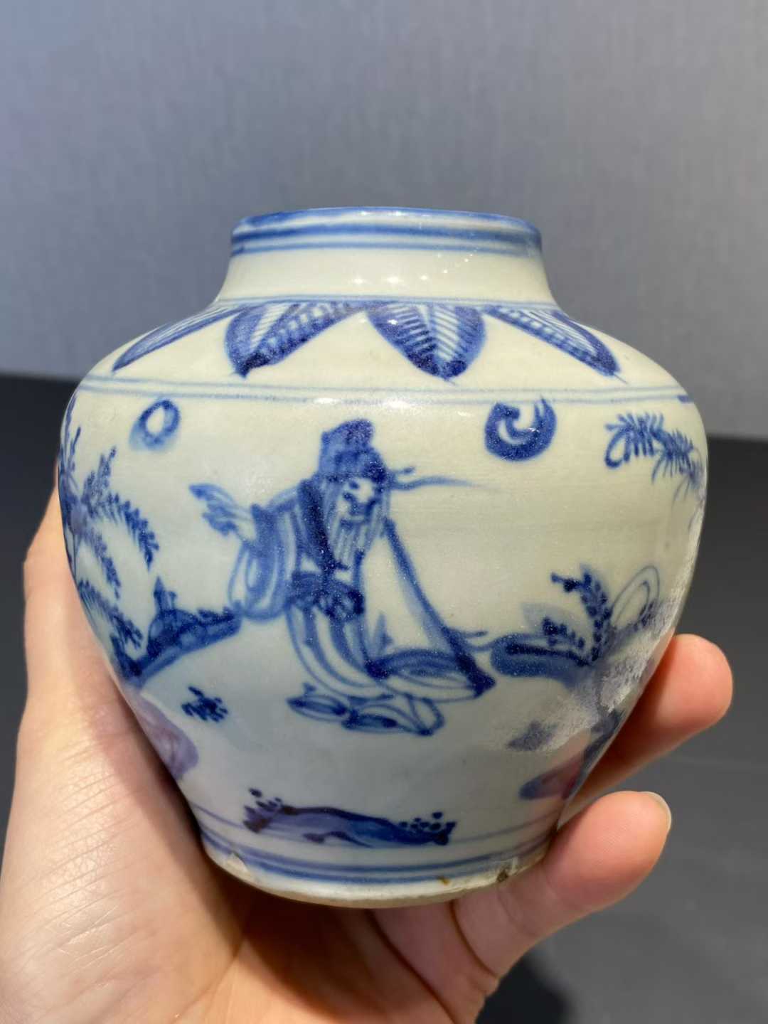 青花高士图小罐