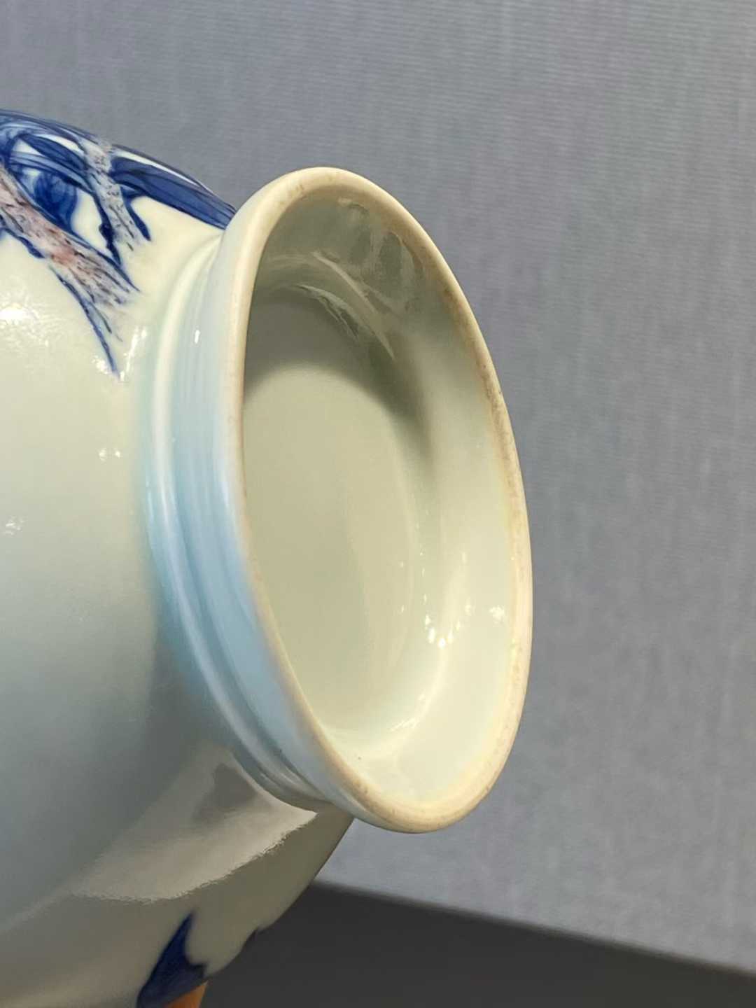 王步风格 青花釉里红鸡冠花广口瓶