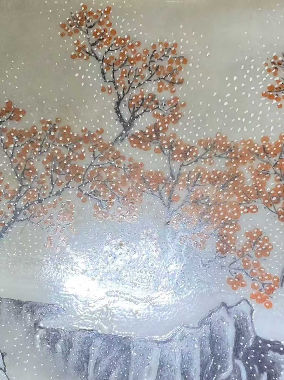 粉彩梅花诗文瓷板画