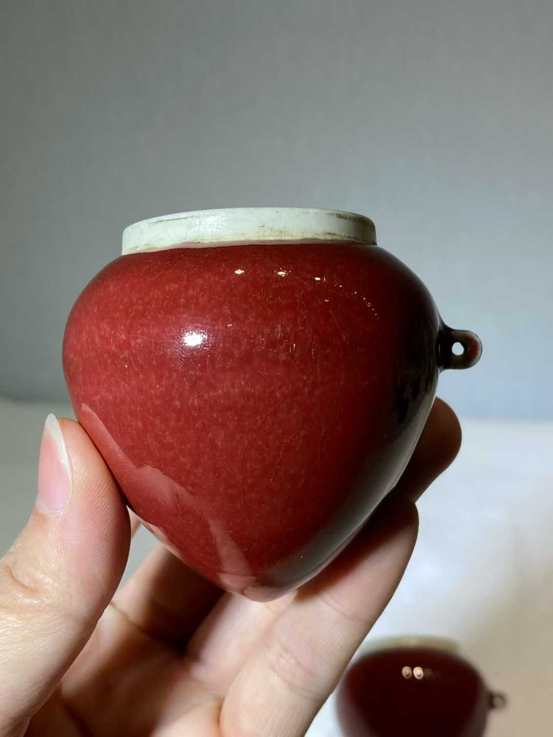 郎窑红釉鸟食罐一对