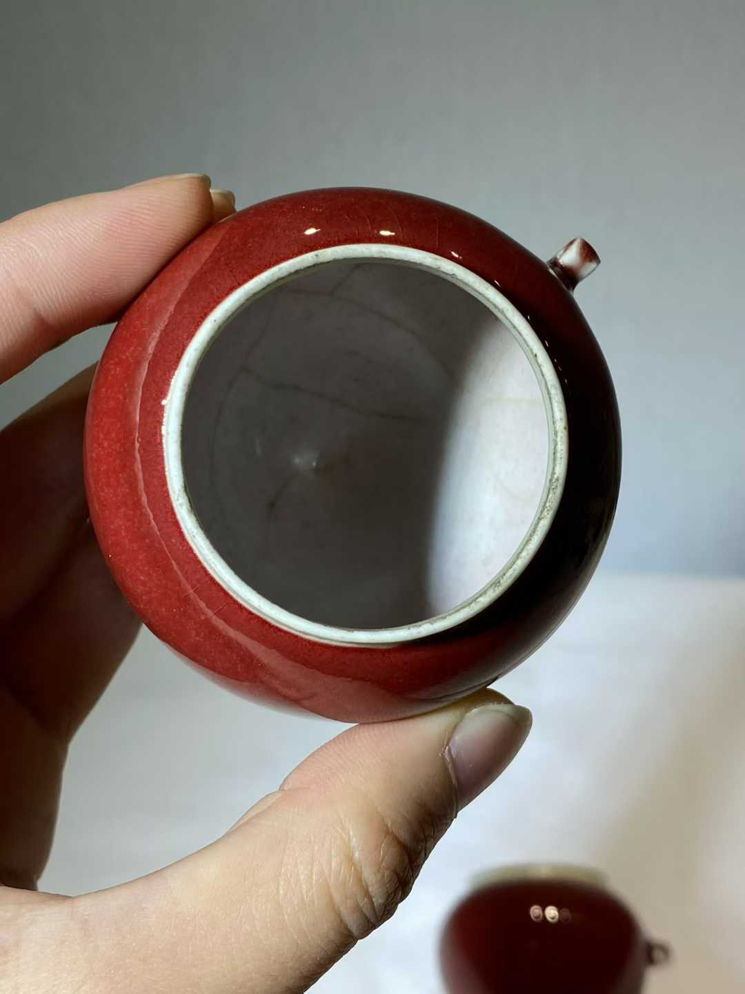 郎窑红釉鸟食罐一对