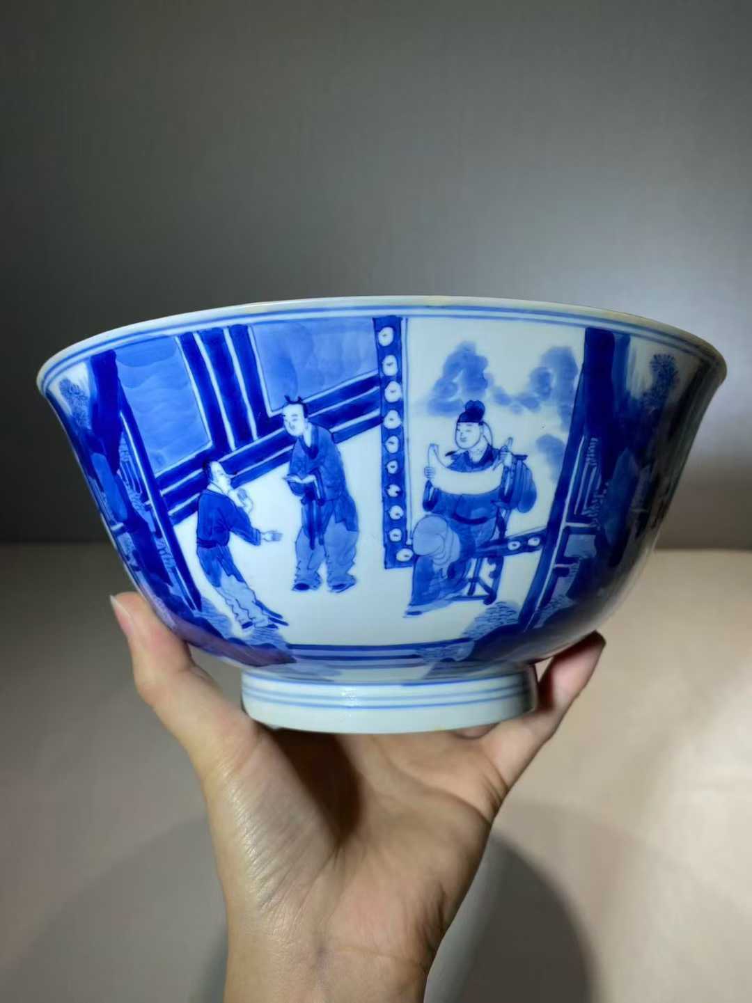 青花西厢记图大碗  款：大清康熙年制