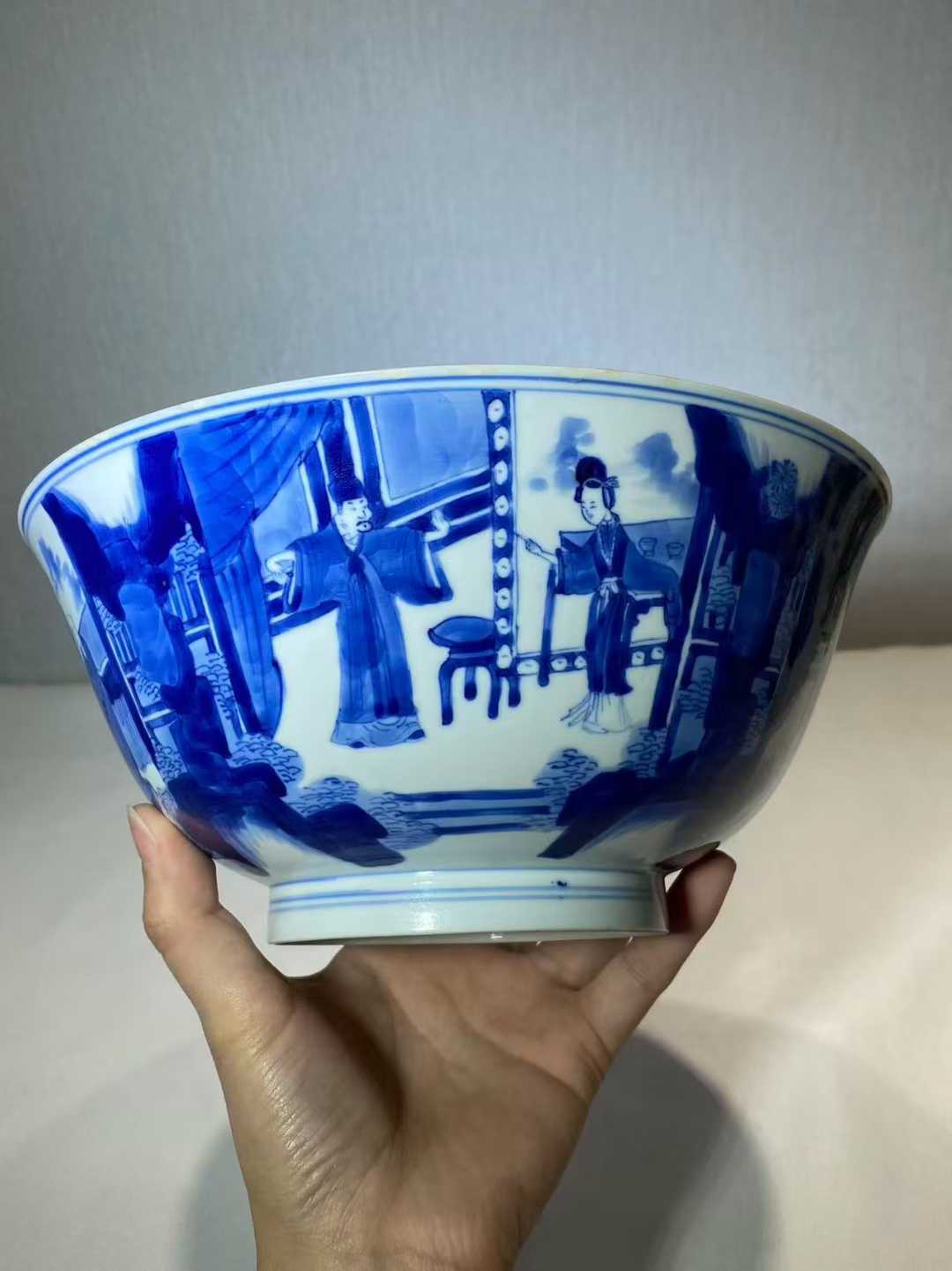 青花西厢记图大碗  款：大清康熙年制