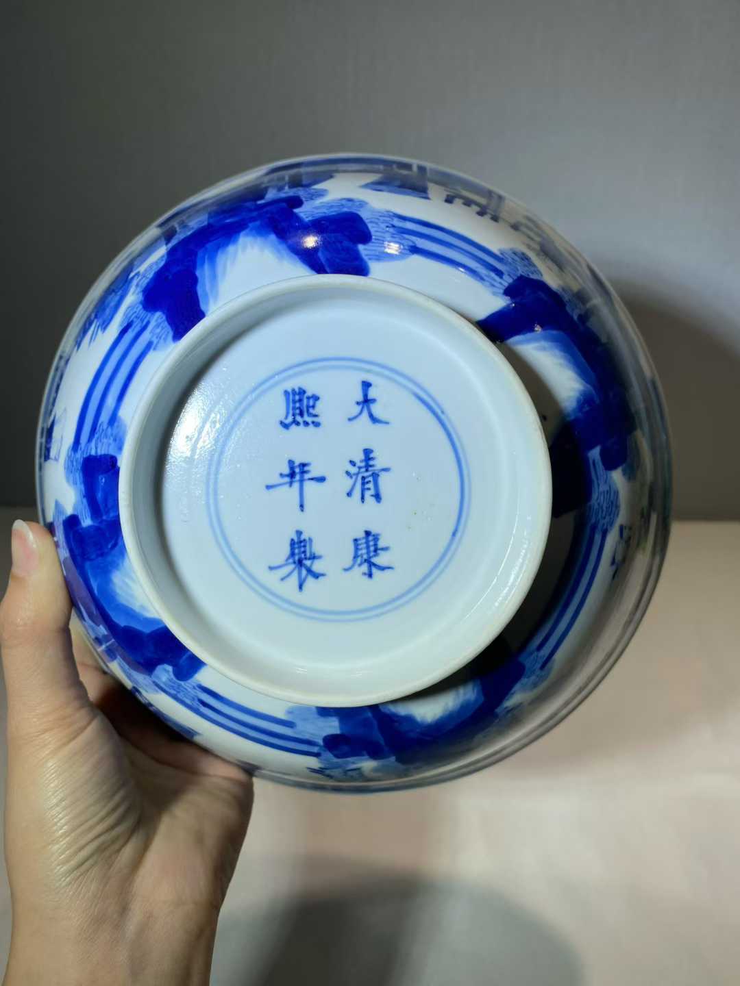 青花西厢记图大碗  款：大清康熙年制