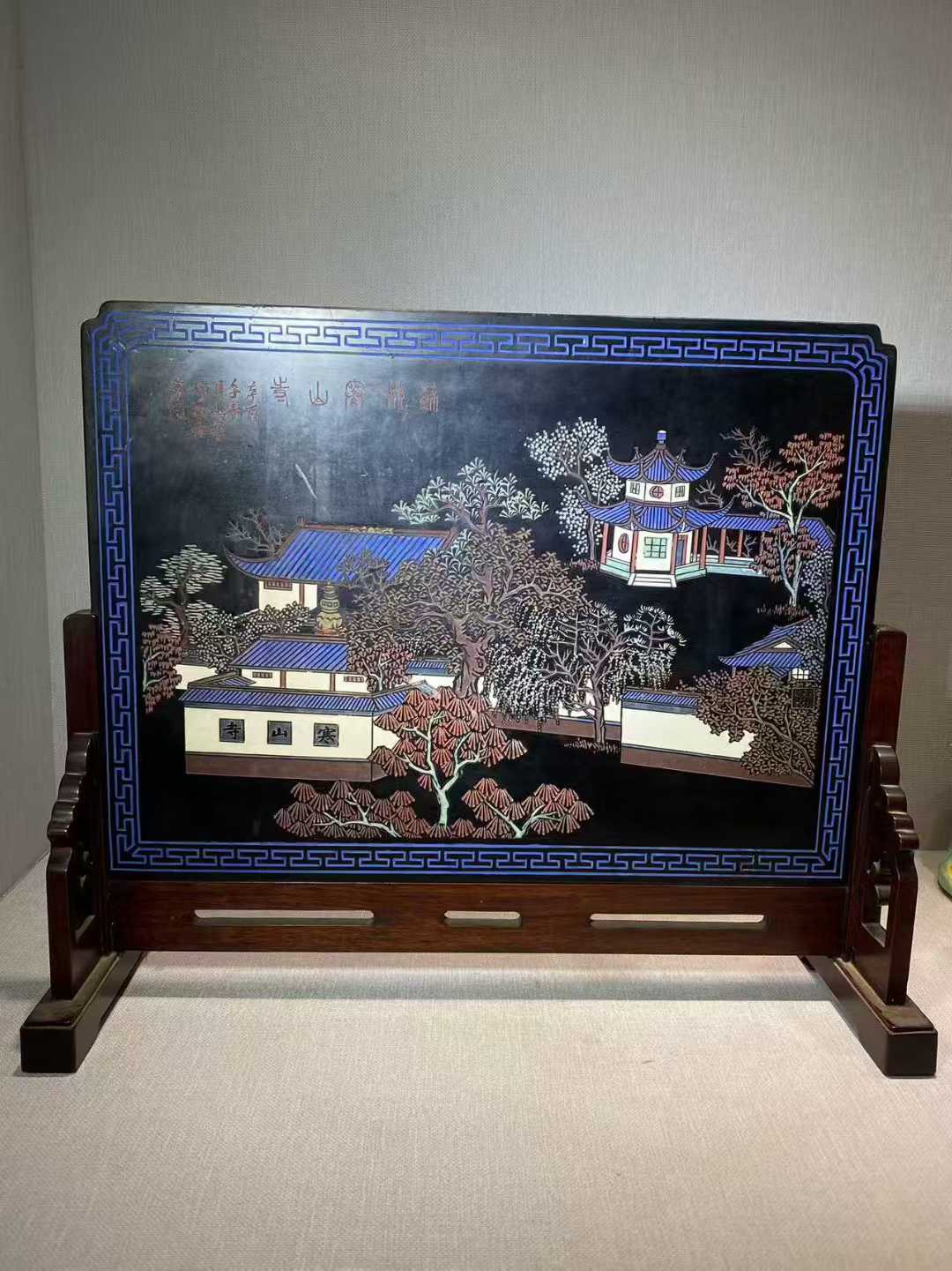 漆雕彩绘寒山寺诗文插屏