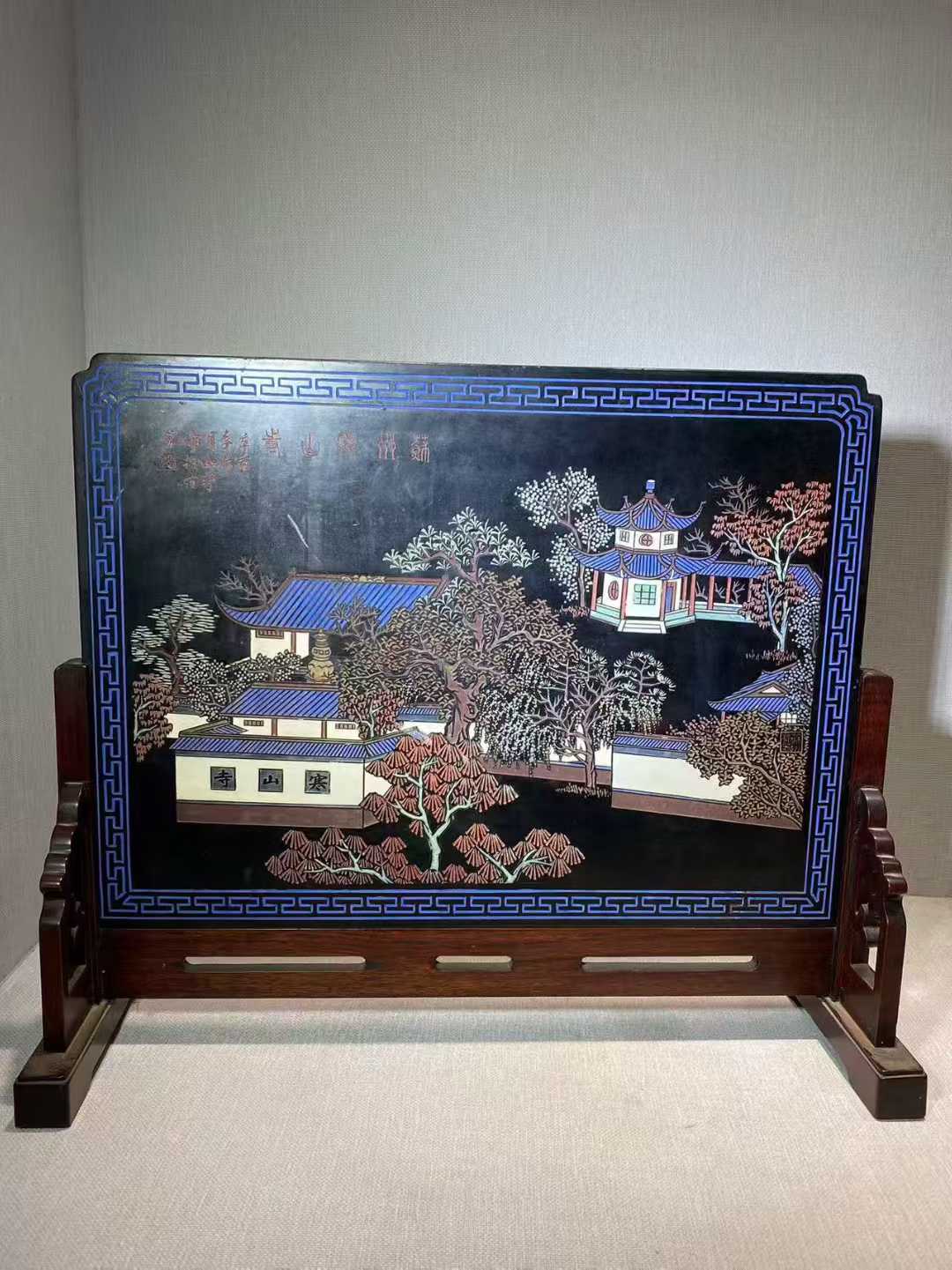 漆雕彩绘寒山寺诗文插屏