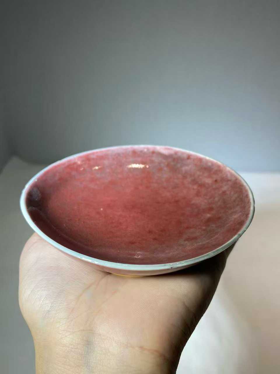 豇豆红釉小碟 款：康熙年制
