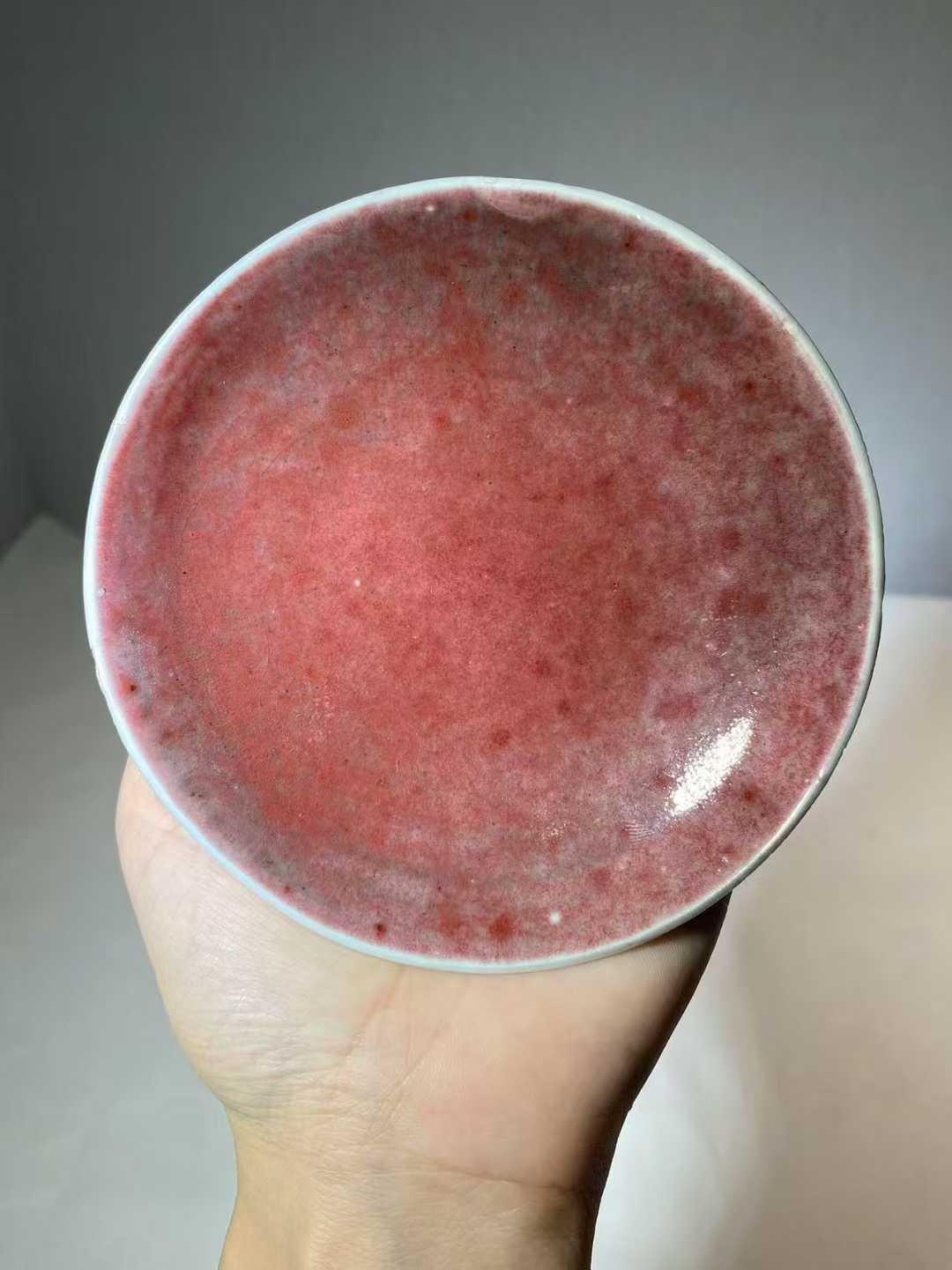 豇豆红釉小碟 款：康熙年制