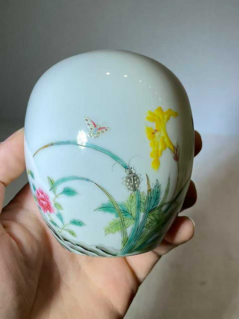 珐琅彩洞石花虫诗文蛋形水盂 款：乾隆年制