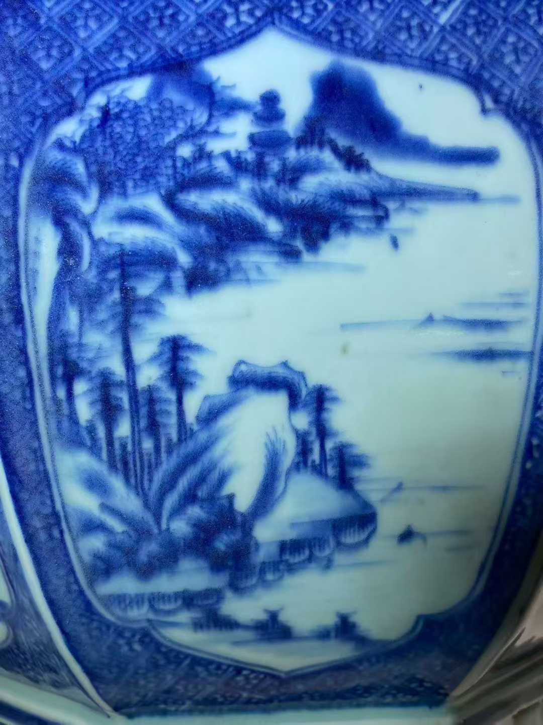 青花山水人物四季花卉八方花盆