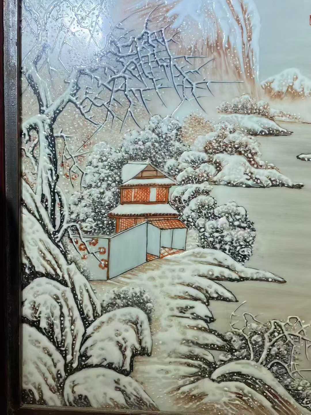 粉彩瑞雪美景图瓷板