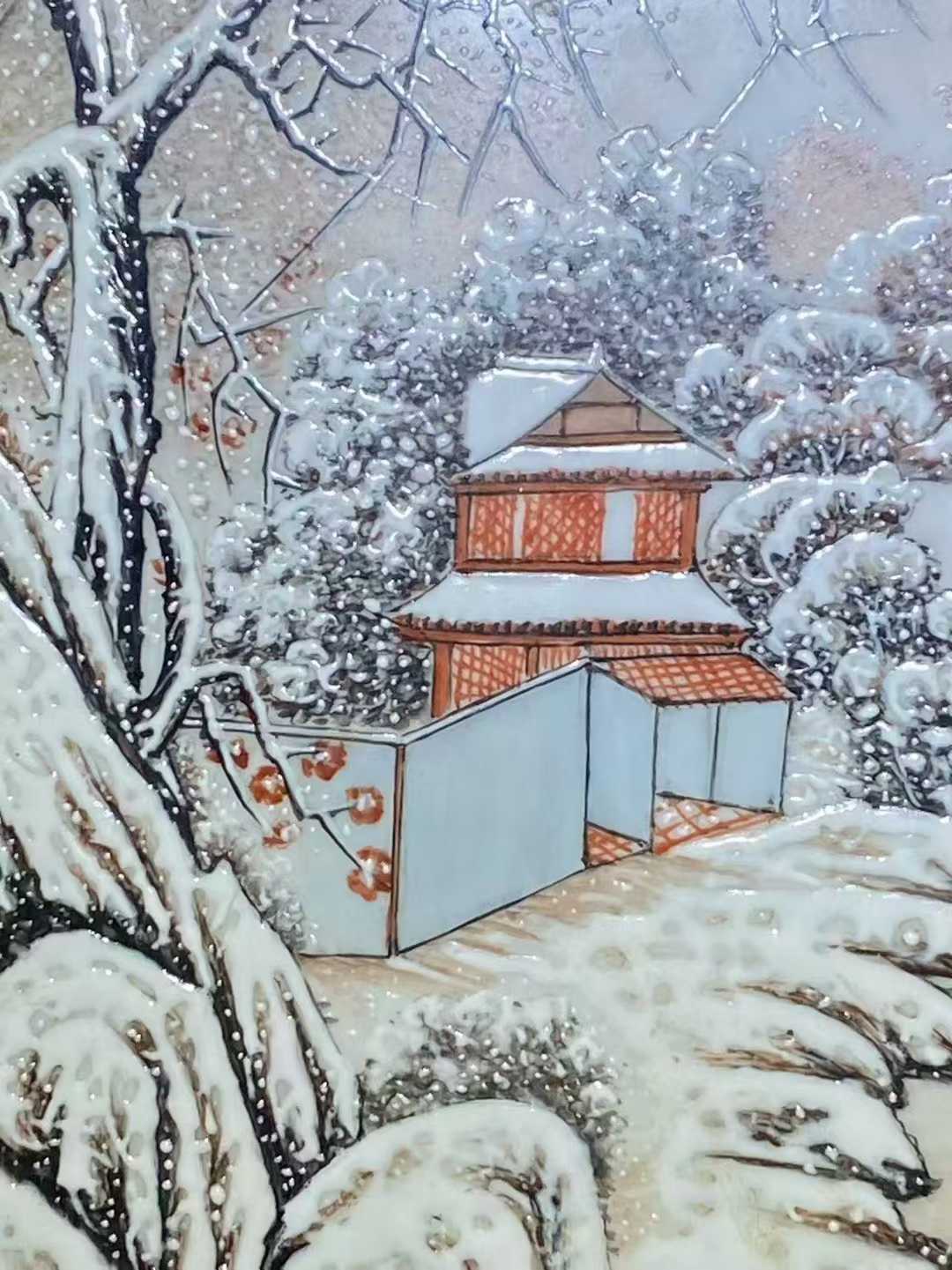 粉彩瑞雪美景图瓷板