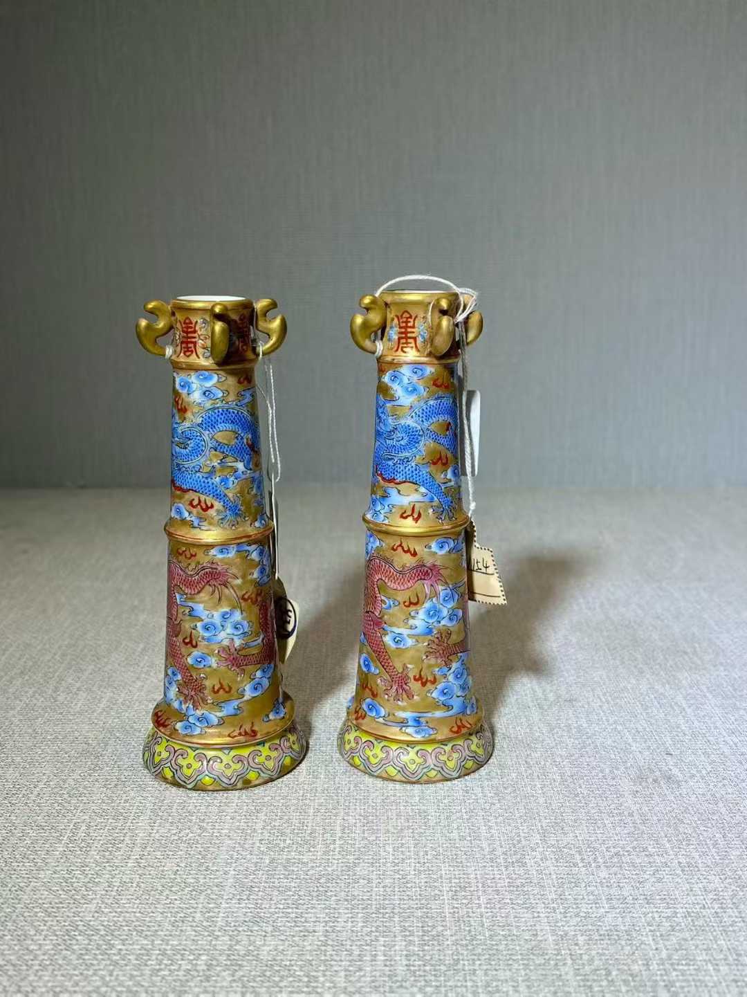 粉彩描金云龙纹烛台 款：大清嘉庆年制